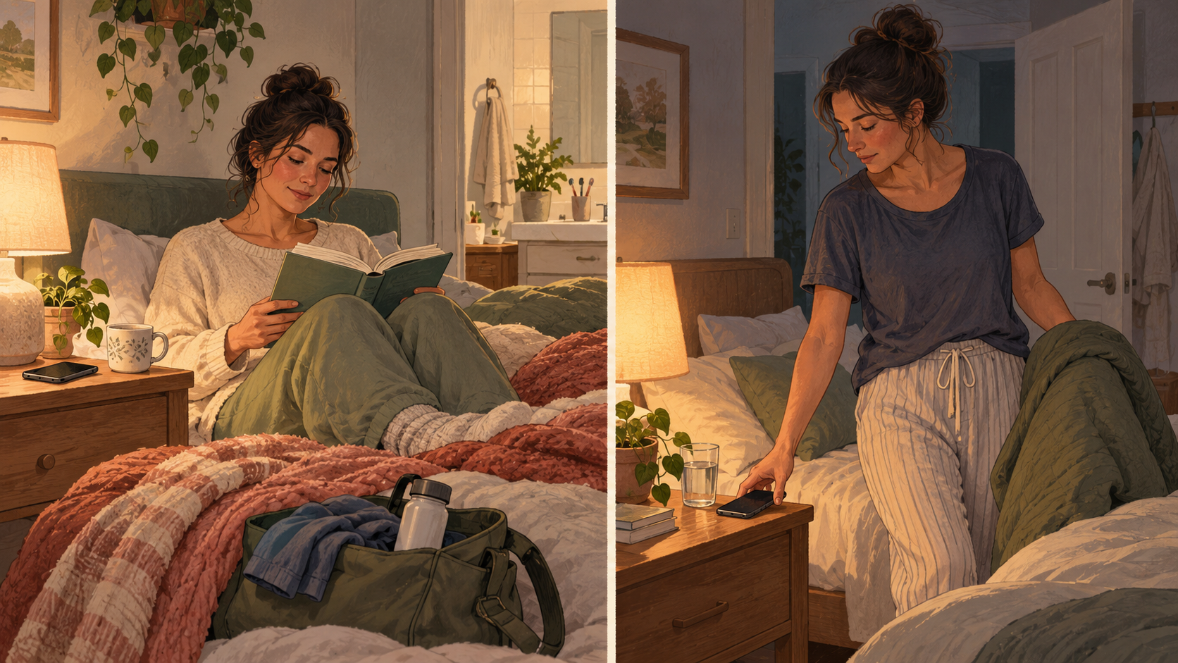 3_2 Illustration comparing a full flexible bedtime routine with a shorter minimum version for busy nights.